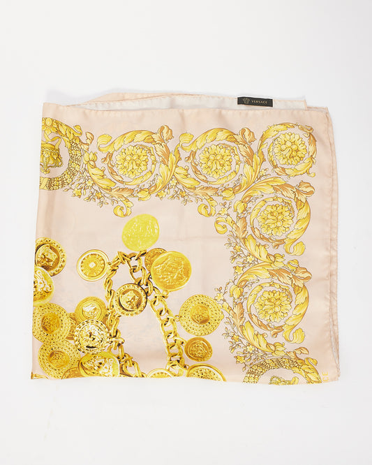 Versace Écharpe à imprimé médaillon en soie beige et jaune
