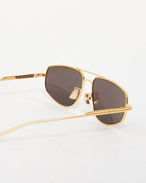 Bottega Veneta Gold Metal Frame Aviator Sunglasses BV1125S