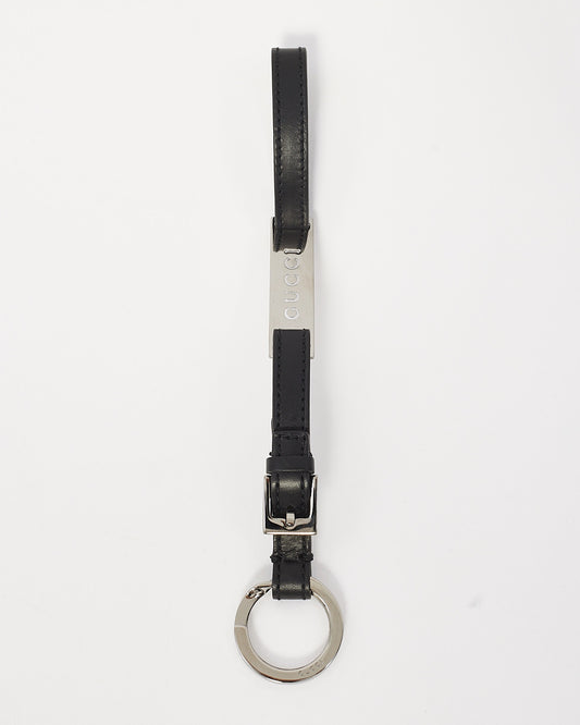 Porte-clés avec logo en cuir noir Gucci