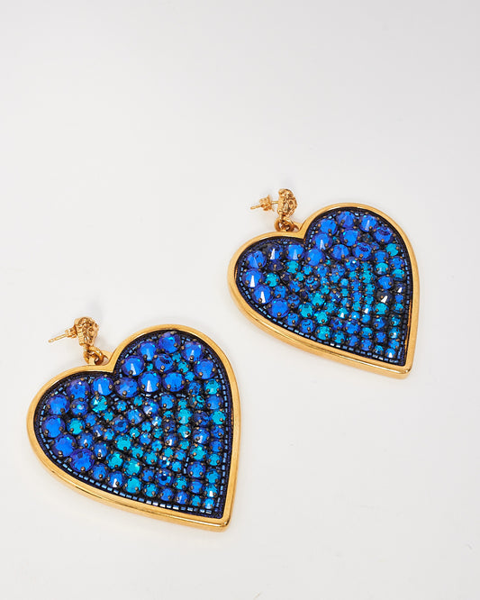 Versace Boucles d'oreilles Medusa à grand cœur en cristal et or bleu