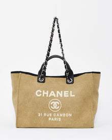  Chanel Beige Canvas Logo Large Deauville Bag
