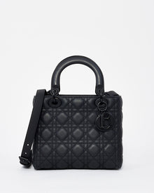  Dior Black Leather Medium Matte Lady Dior