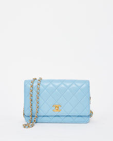  Chanel Baby Blue Lambskin Leather Pearl Crush Wallet on Chain
