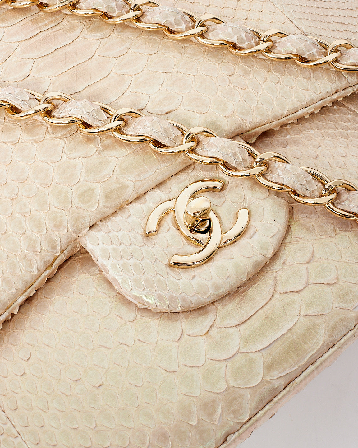 Teal Python Chanel Explore a Chanel Beige Iridescent Python Jumbo Classic Double Flap Bag ...