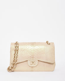  Chanel Beige Iridescent Python Jumbo Classic Double Flap Bag