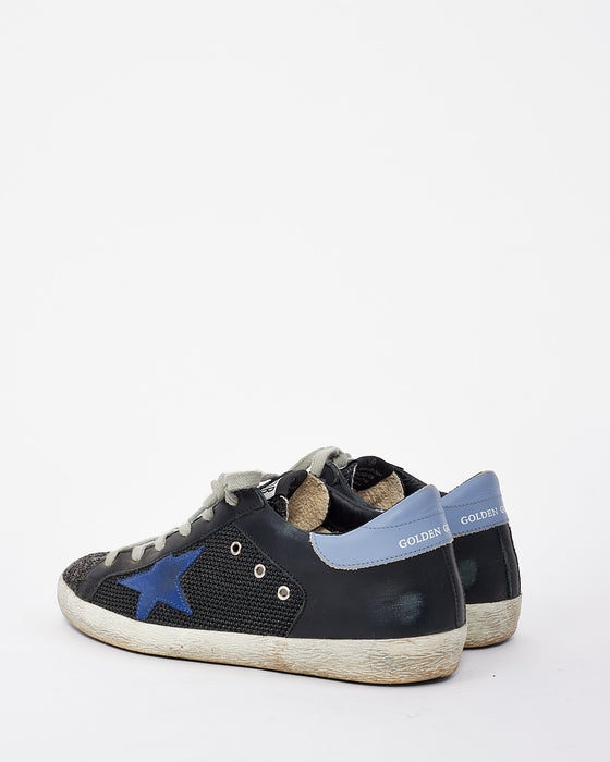 Golden Goose Black/Blue Leather and Glitter Low Top Superstar Sneakers - 38
