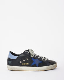  Golden Goose Black/Blue Leather and Glitter Low Top Superstar Sneakers - 38