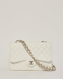  Chanel White Caviar Leather Jumbo Classic Single Flap Bag