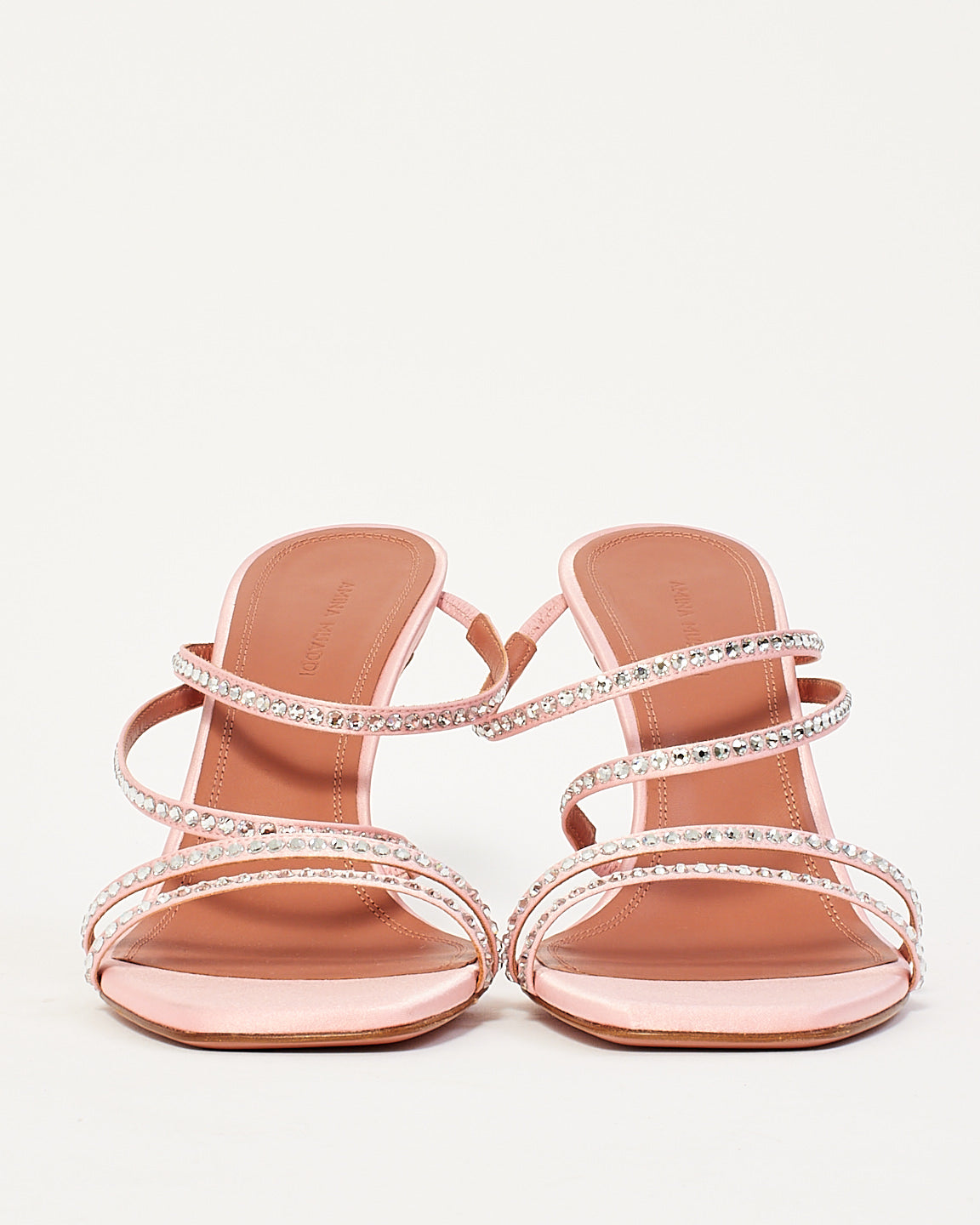 Amina Muaddi Pink Naima Embellished Satin Sandals - 39