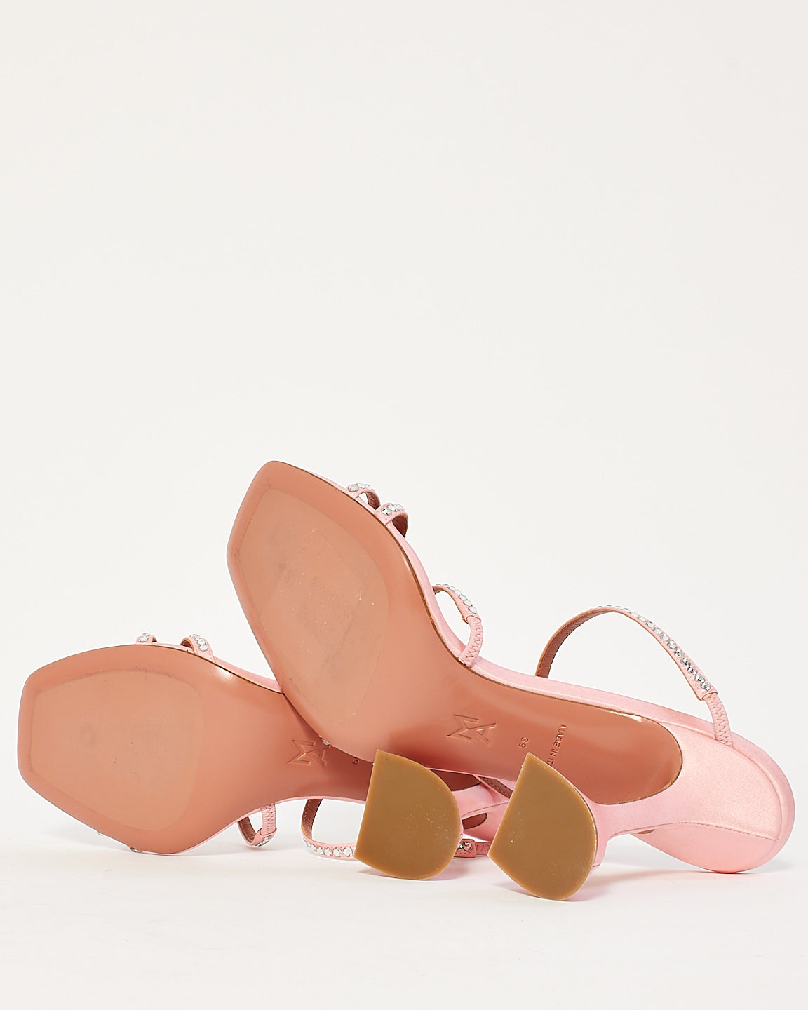 Amina Muaddi Pink Naima Embellished Satin Sandals - 39