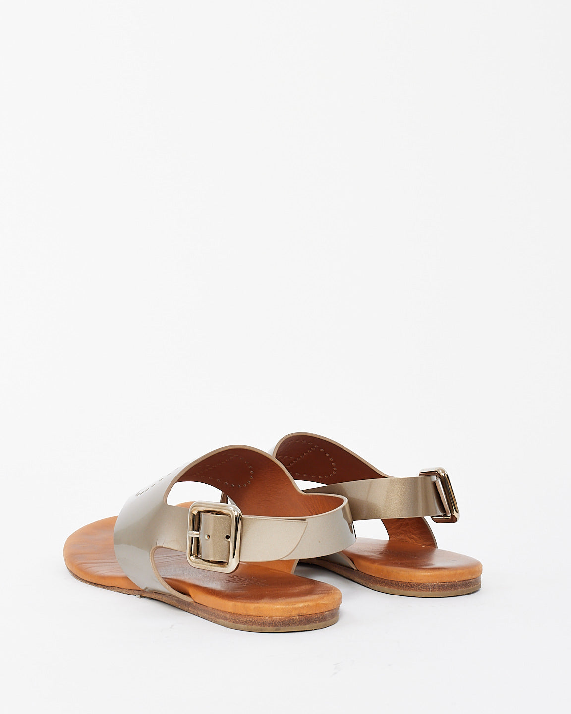 Hermès Metallic Brown Leather Kola Thong Flat Slingback Sandals - 37.5