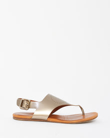  Hermès Metallic Brown Leather Kola Thong Flat Slingback Sandals - 37.5