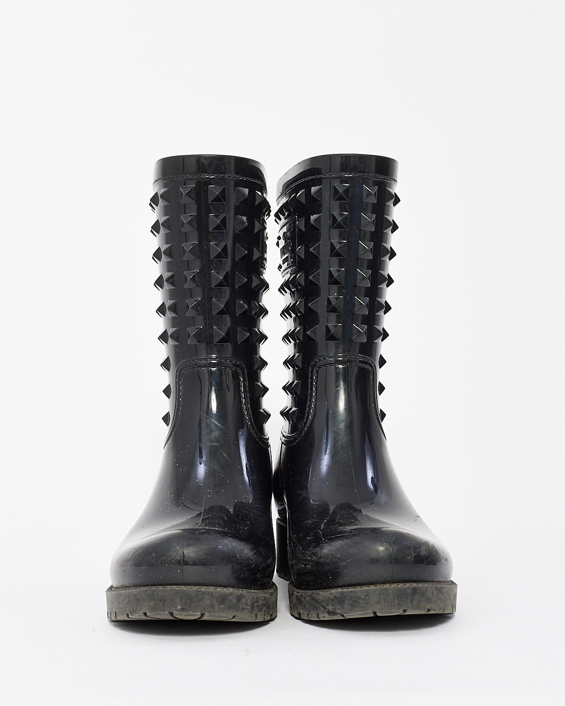 Valentino Black Rubber Rockstud Rain Boots - 38