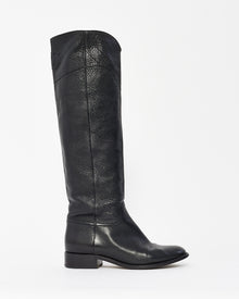  Chanel Black Leather Knee High Logo Riding Boots - 39