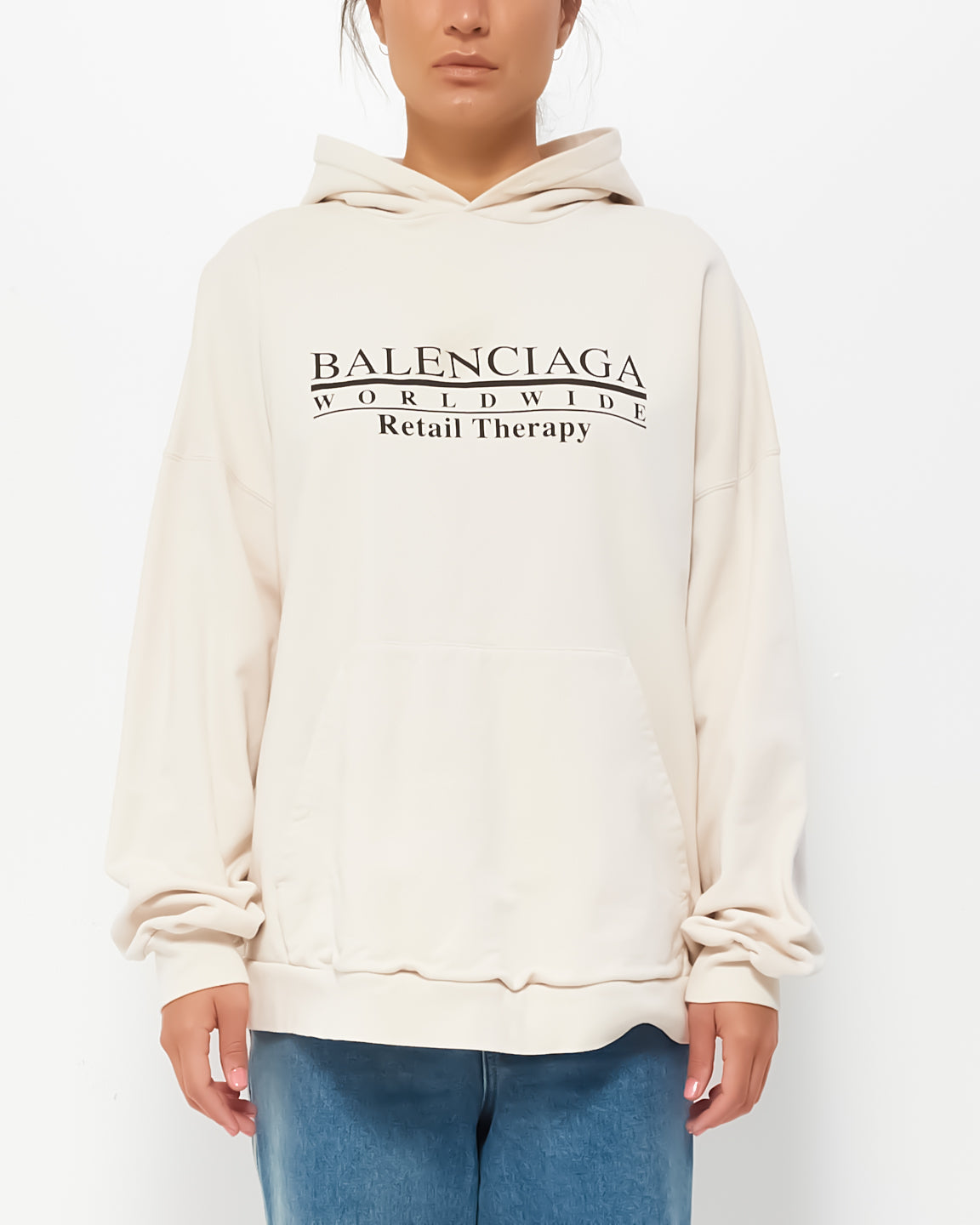Balenciaga Sweat à capuche unisexe en coton beige avec logo - 2