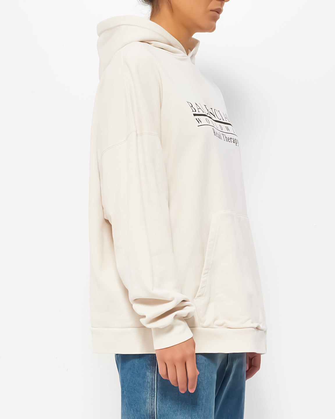Balenciaga Beige Cotton Unisex Logo Hoodie  - 2