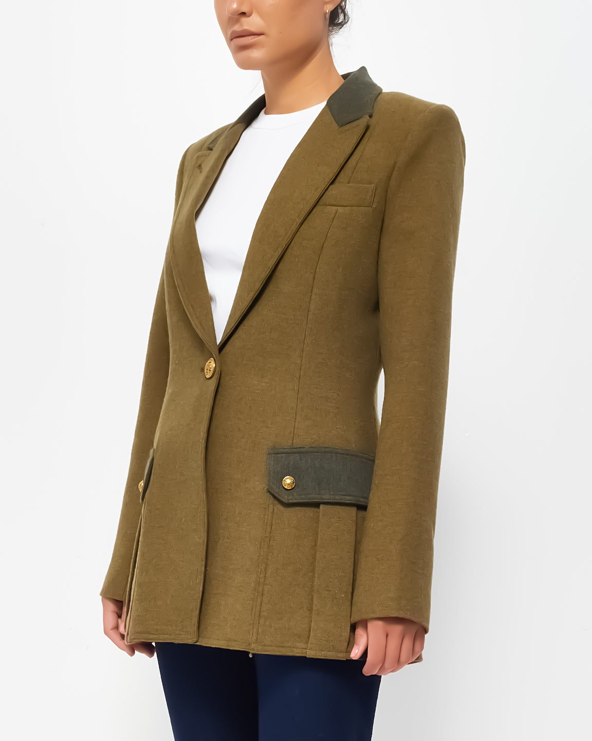 SMYTHE Khaki Green Long Wool Blazer - 6