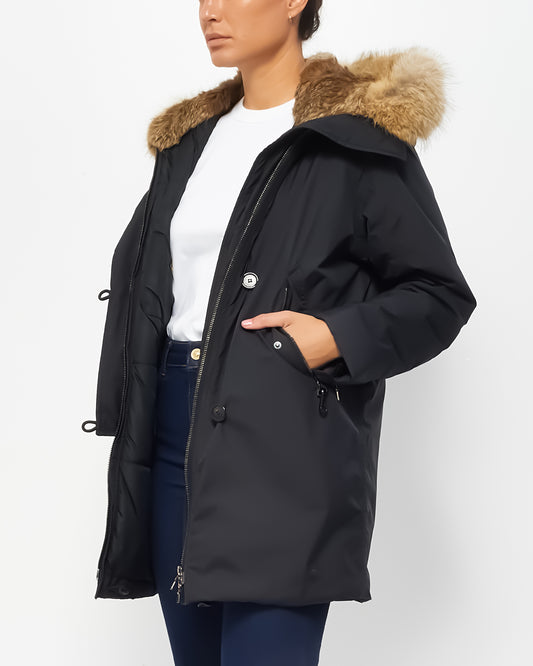 Prada Black Fur Hooded Down Winter Jacket - M
