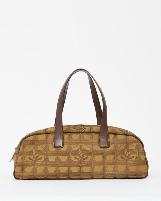 Sac fourre-tout Bowler en toile New Line avec logo marron Chanel