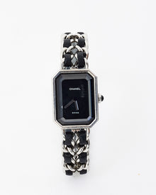  Chanel Sterling Silver & Black Leather Premiere Iconic Chain Watch