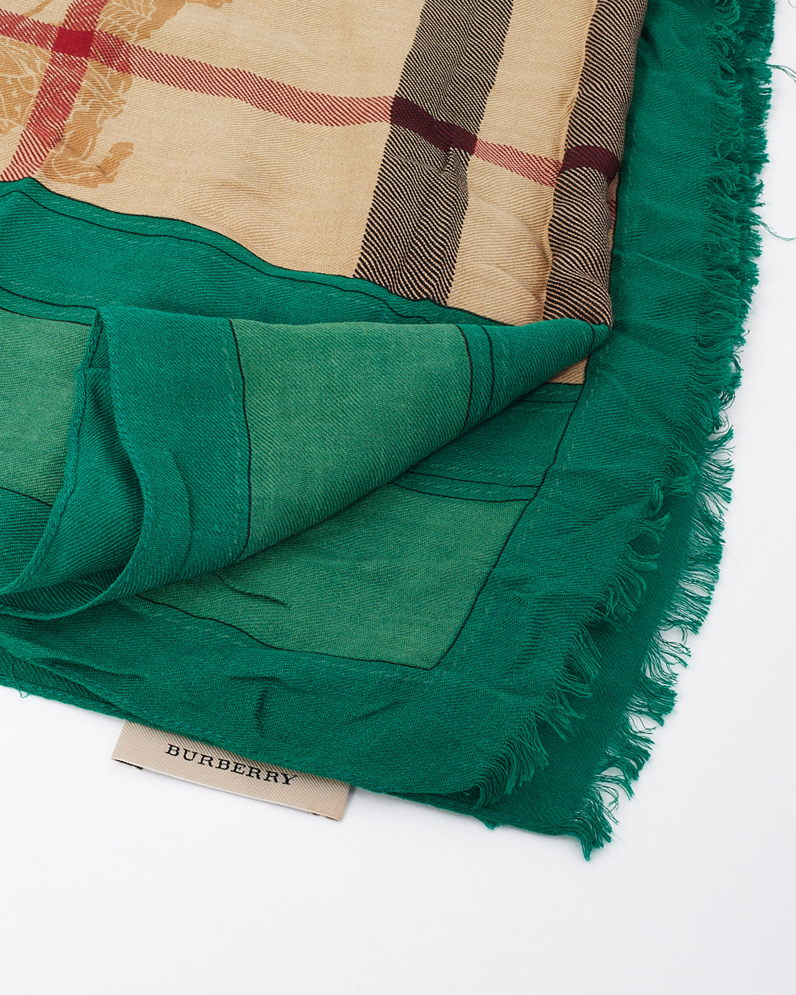Burberry Beige & Green Check Print Cotton Scarf