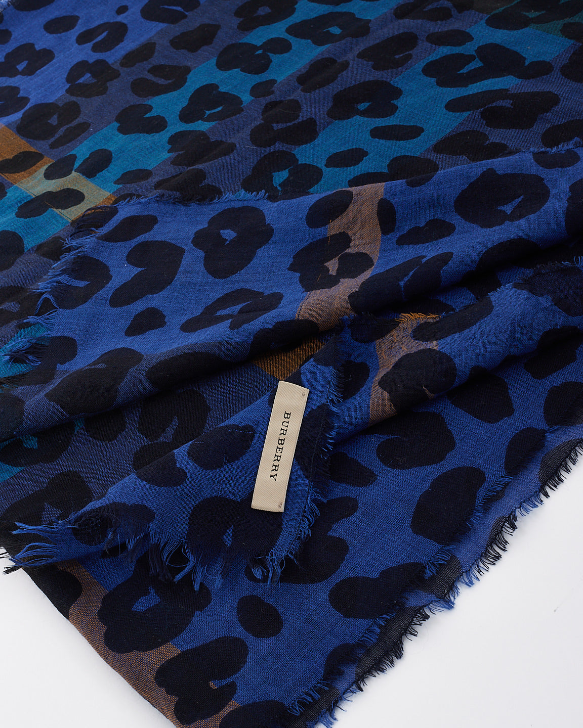 Burberry Blue Cotton Leopard Print Scarf