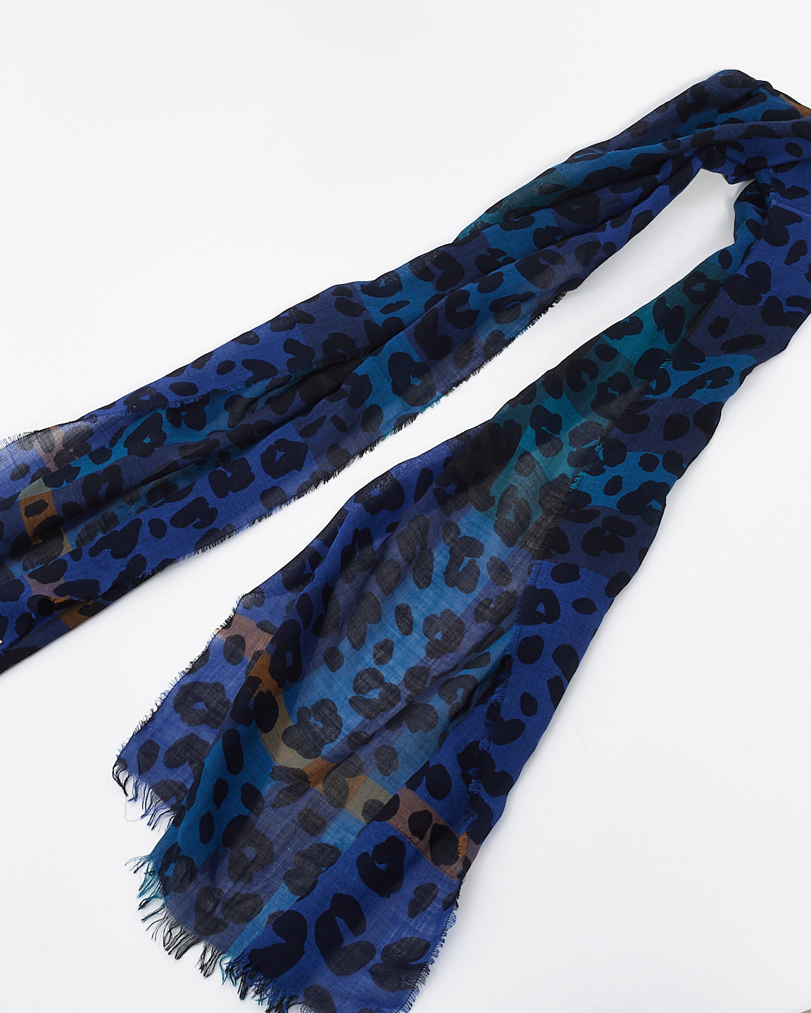 Burberry Blue Cotton Leopard Print Scarf