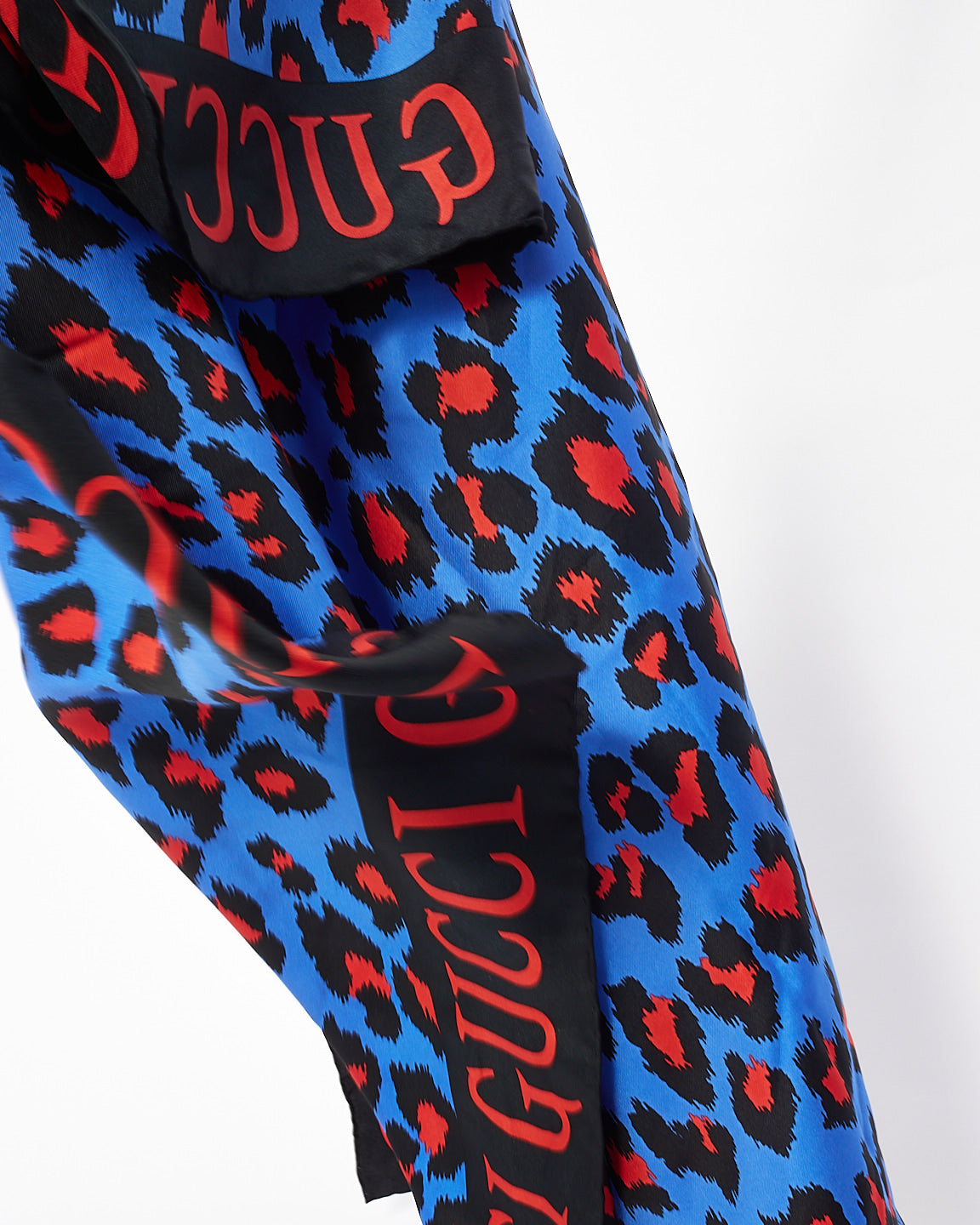 Gucci Blue & Red Leopard Print Silk Scarf