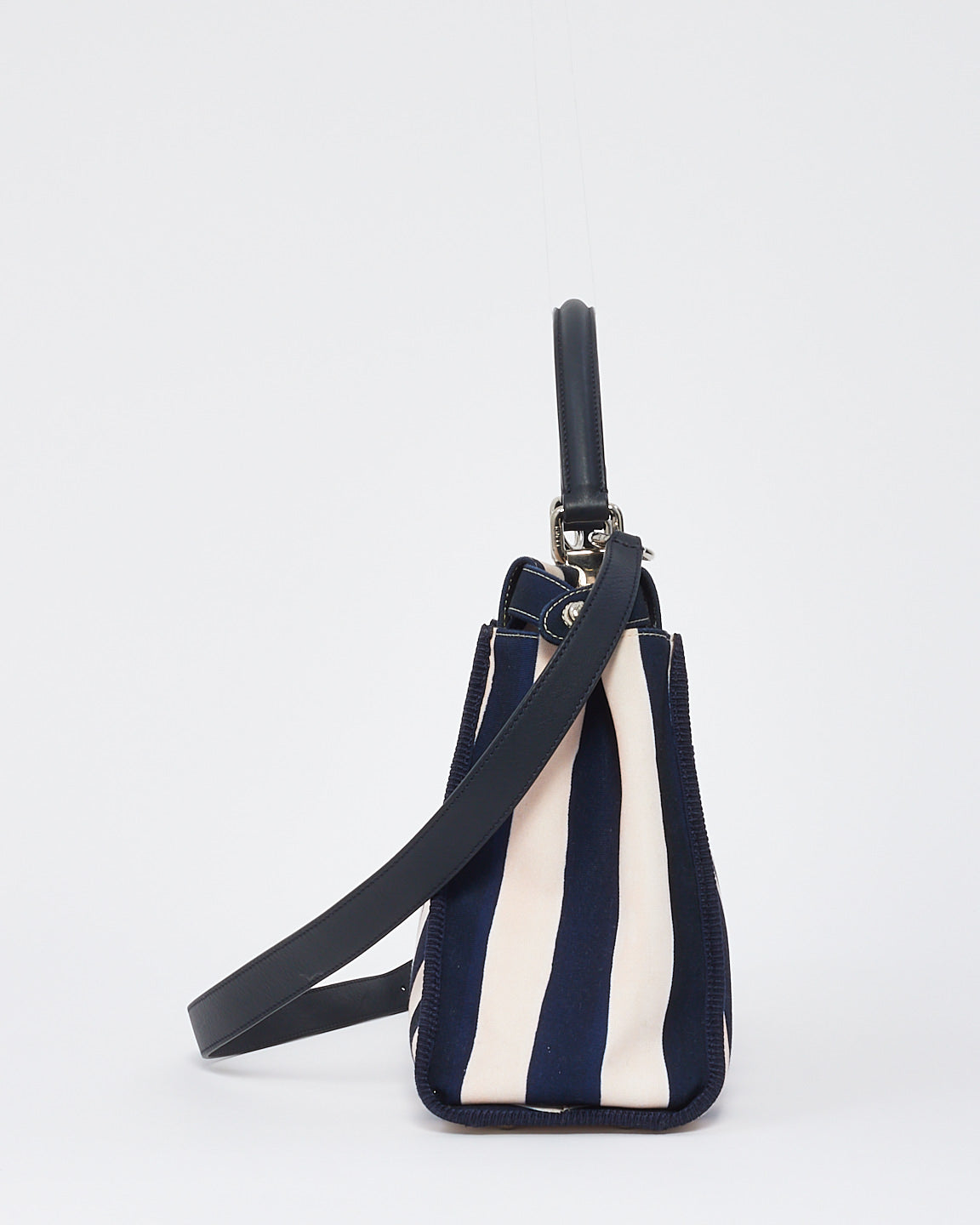 Fendi Pink & Navy Stripe Canvas Peekaboo Shoulder Bag with Floral Strap