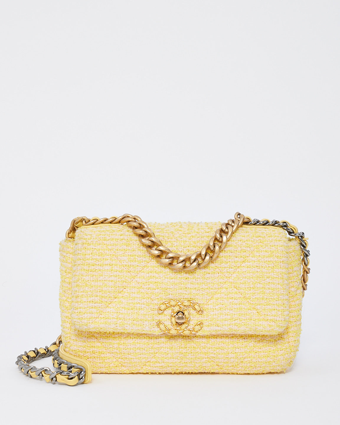 Chanel Yellow Tweed Medium 19 Shoulder Bag