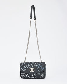 Balenciaga Black Leather Graffiti BB Chain Bag