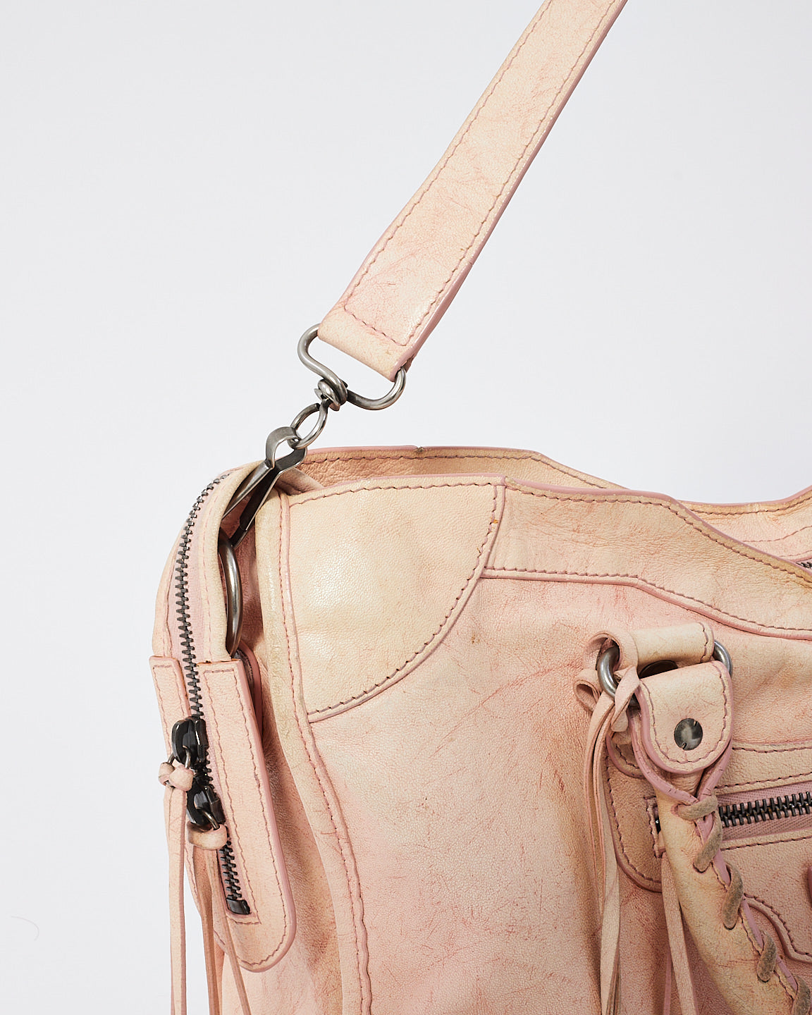 Balenciaga Pink Leather City Bag with Hammered Studs