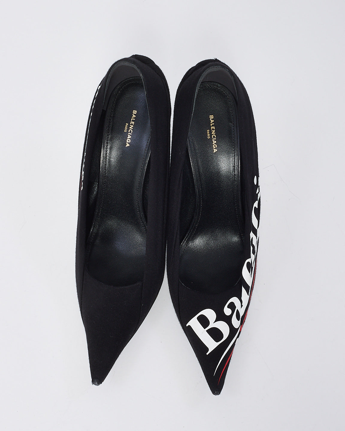 Balenciaga Black Fabric & Leather Campaign Logo Pumps - 39