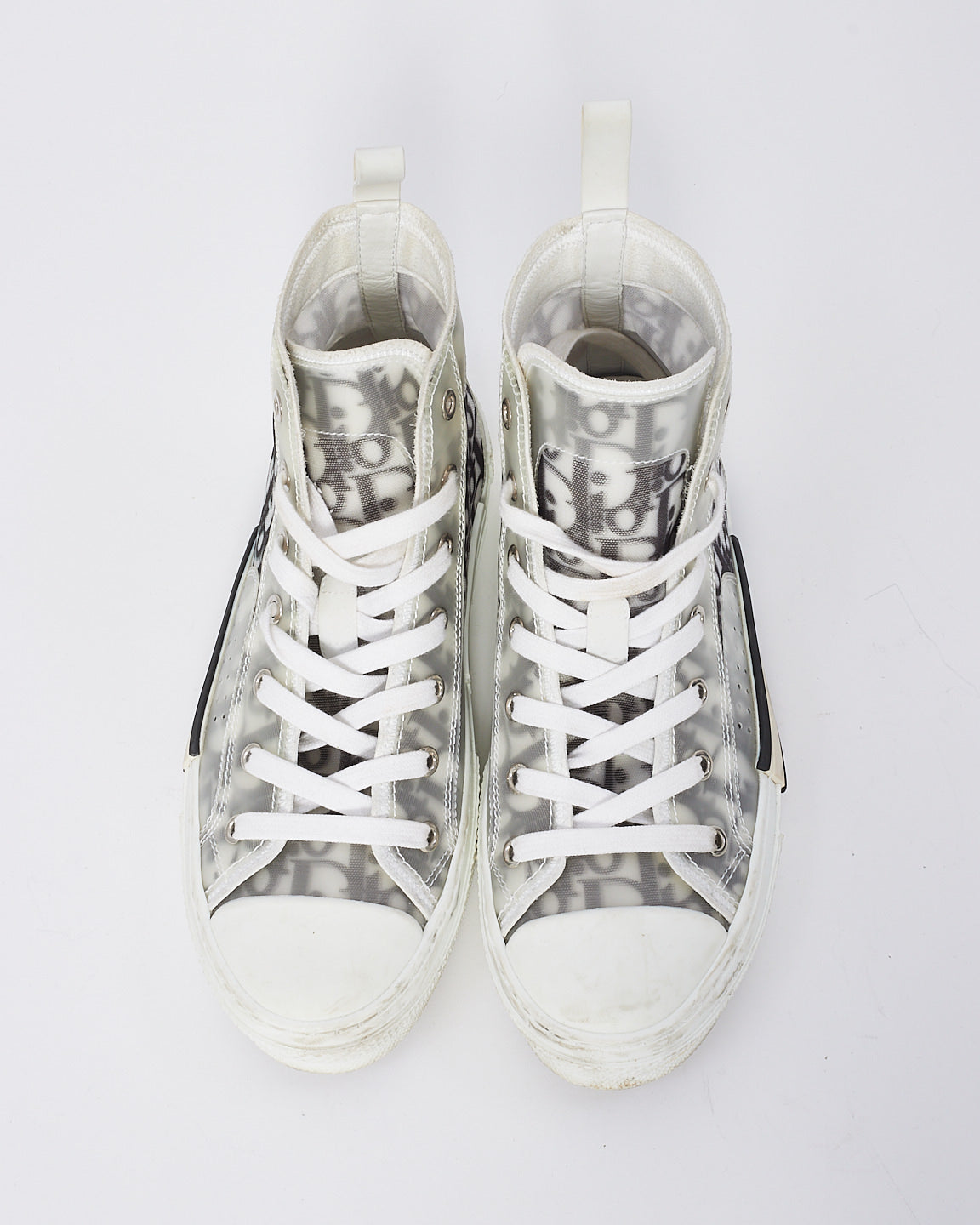 Dior White and Black Dior Oblique Canvas B23 Hightop Sneakers - 38
