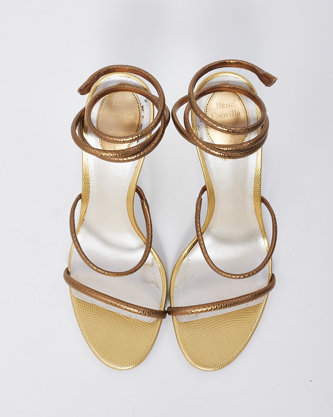 Rene Caovilla Juniper Gold Leather 105 Sandals - 41