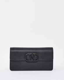  Valentino Black Leather V Logo Bag with Chain Strap