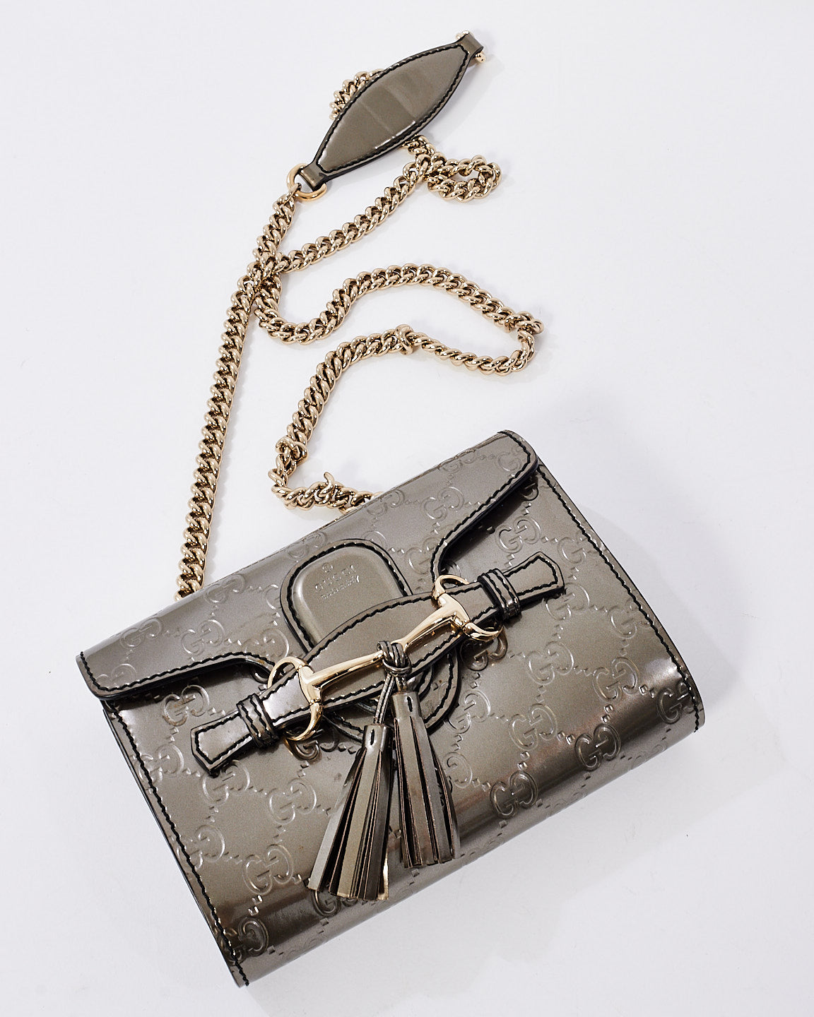 Sac à bandoulière Emily Guccissima en cuir brillant Gunmetal Gucci