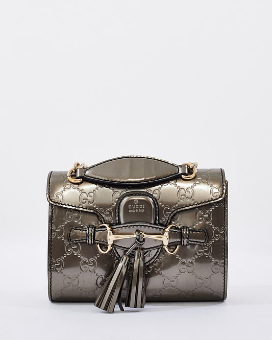 Sac à bandoulière Emily Guccissima en cuir brillant Gunmetal Gucci