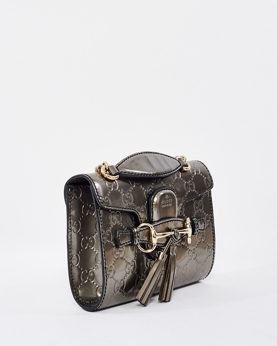 Sac à bandoulière Emily Guccissima en cuir brillant Gunmetal Gucci