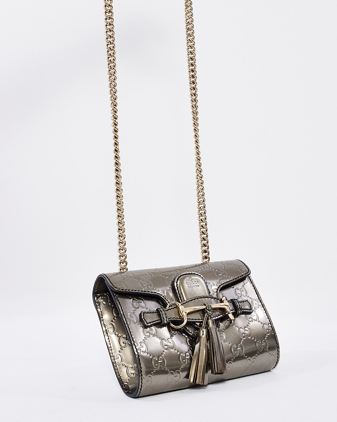 Sac à bandoulière Emily Guccissima en cuir brillant Gunmetal Gucci