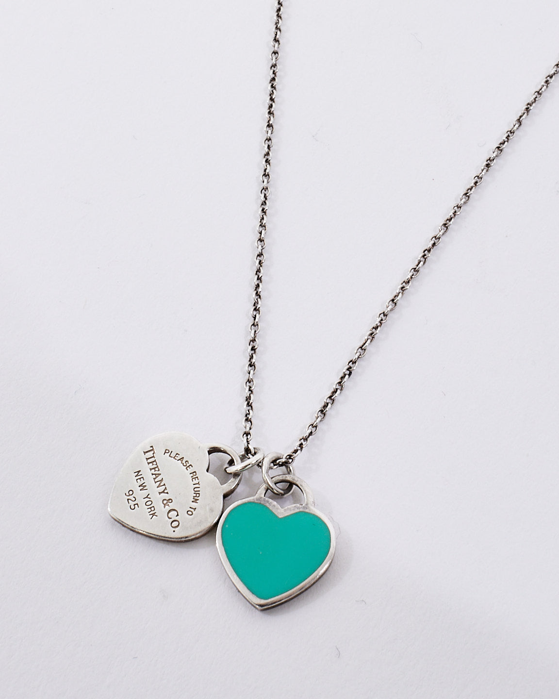 Tiffany & Co. Sterling Silver Double Heart Tag Pendant Necklace