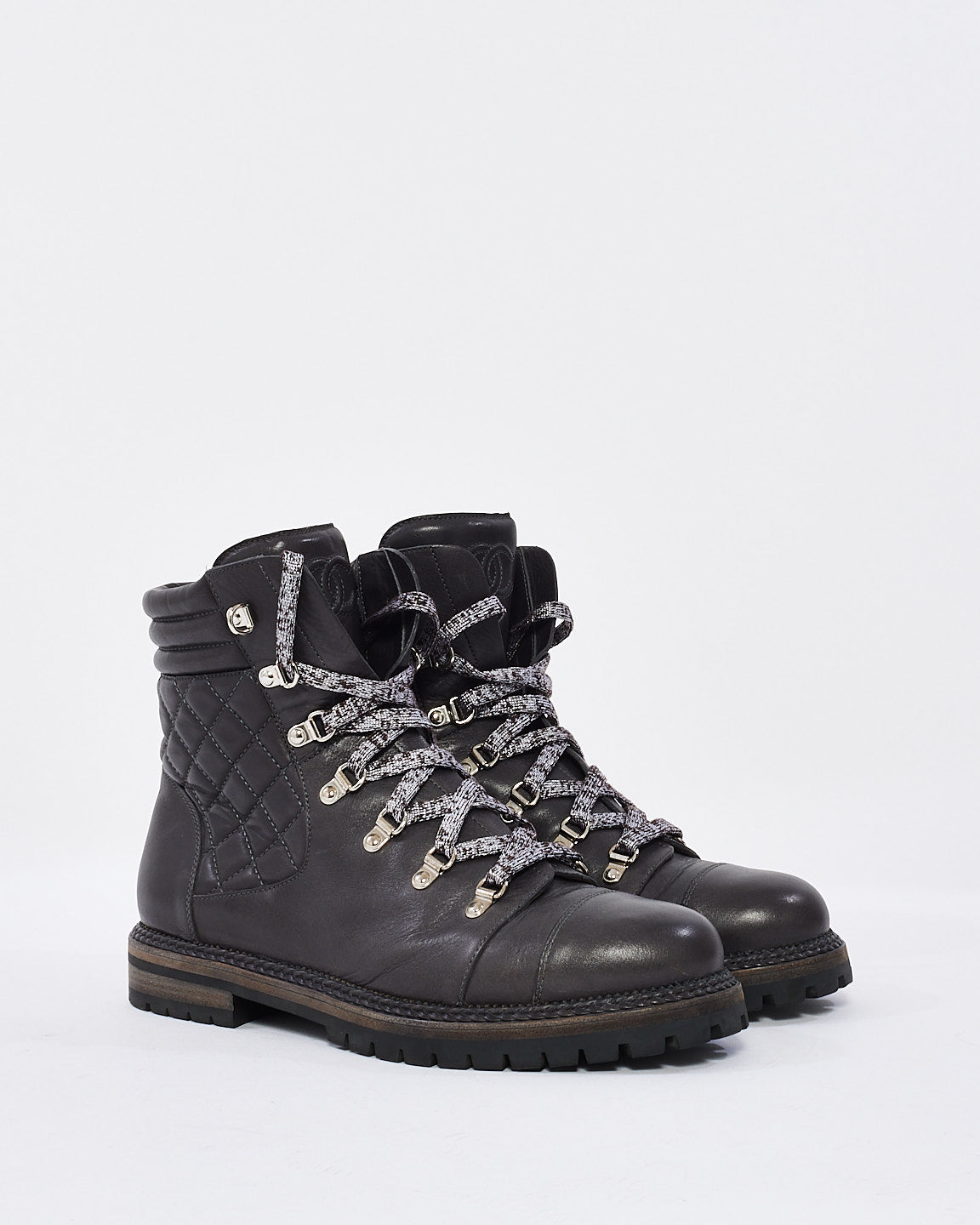 Chanel Black Quilted Leather Combat Boots - 43