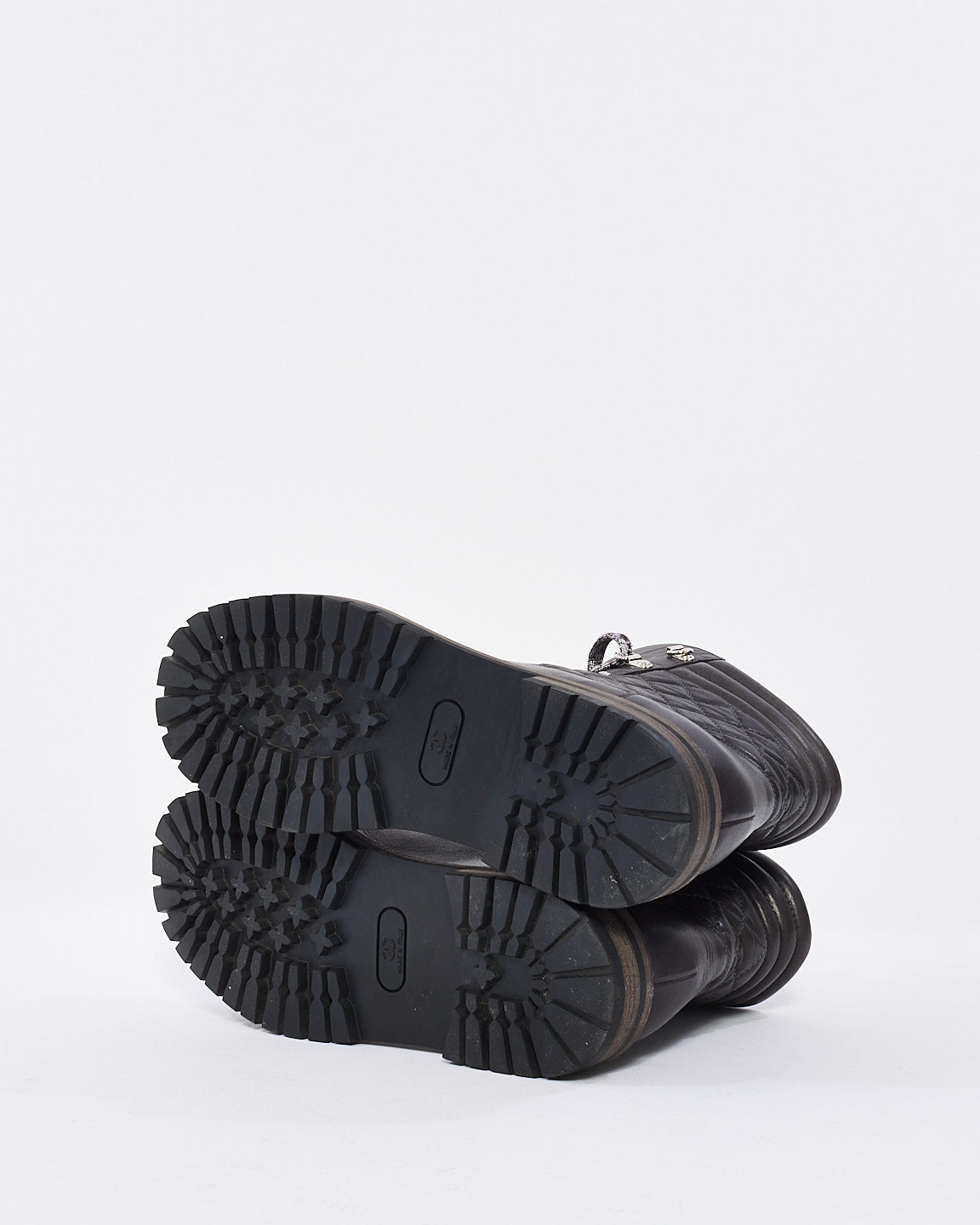 Bottes de combat en cuir matelassé noir Chanel - 43