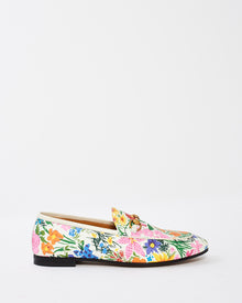  Gucci White Multi Floral Pattern Leather Horsebit Loafers - 38.5