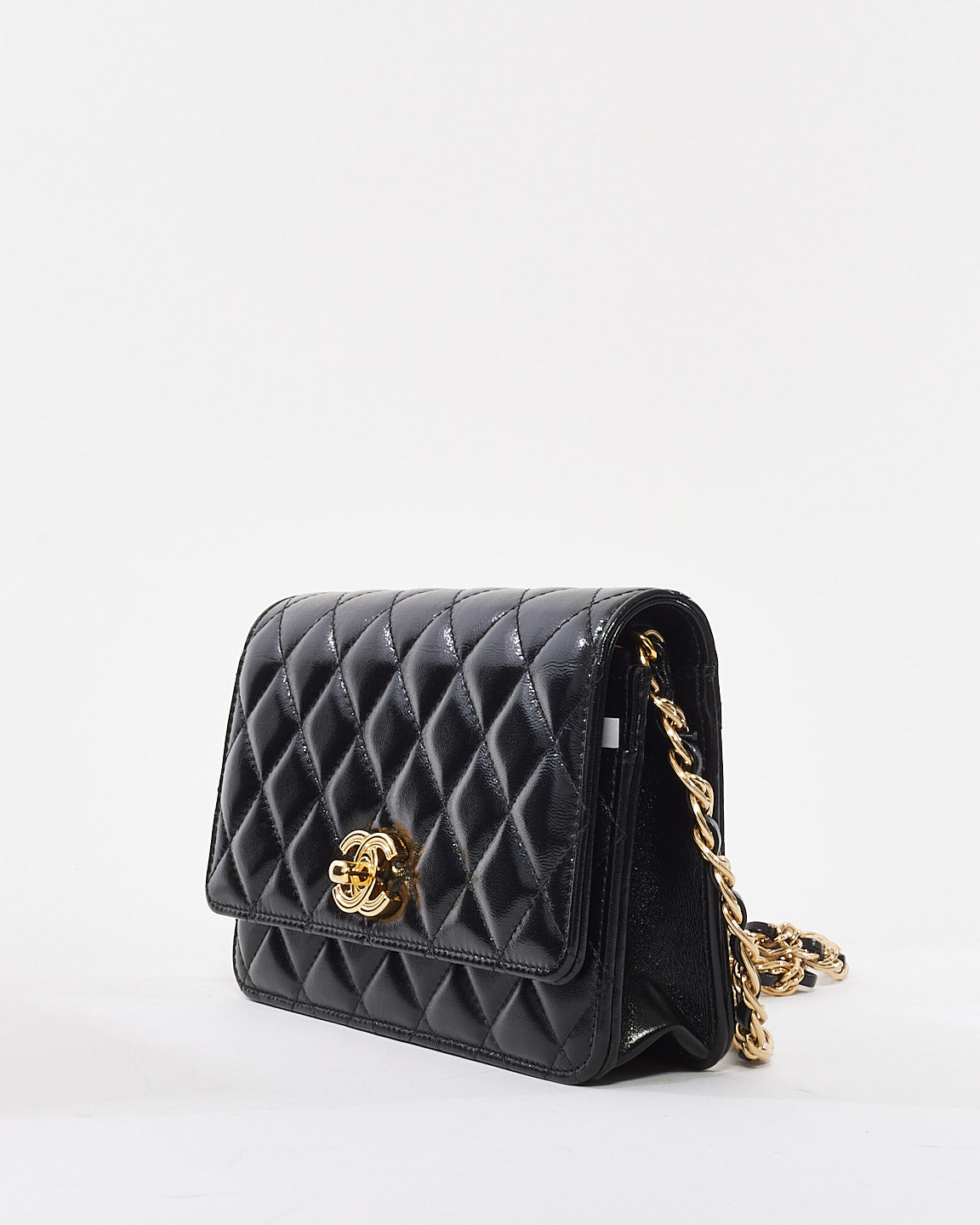 Chanel Black Shiny Lambskin Wallet on Chain Crossbody GHW