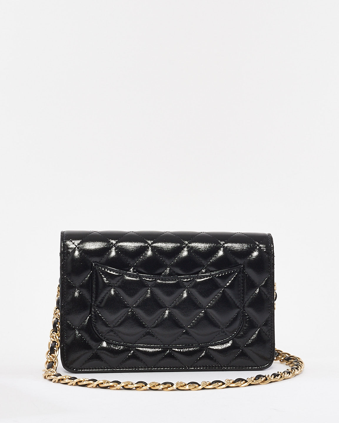 Chanel Black Shiny Lambskin Wallet on Chain Crossbody GHW