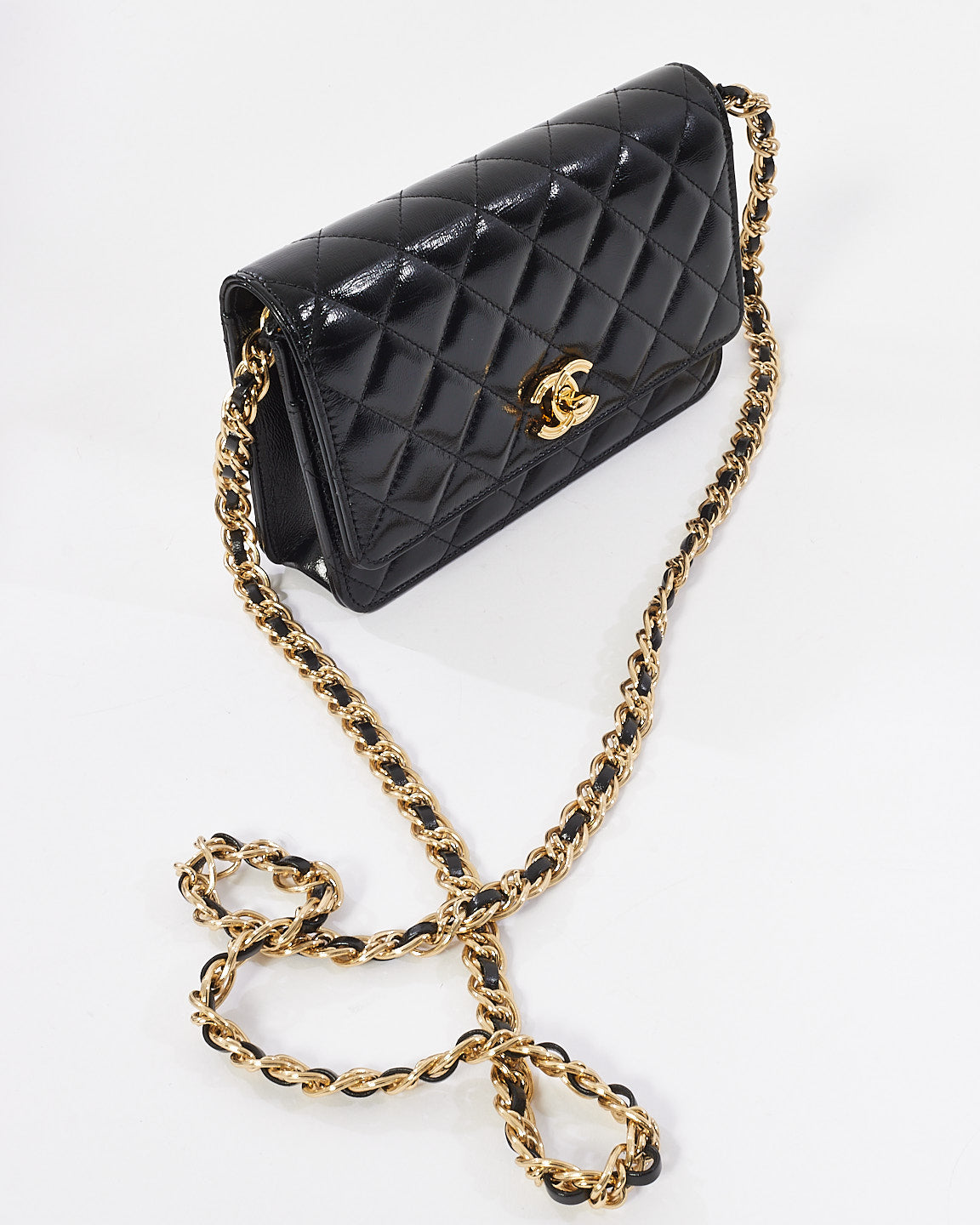 Chanel Black Shiny Lambskin Wallet on Chain Crossbody GHW