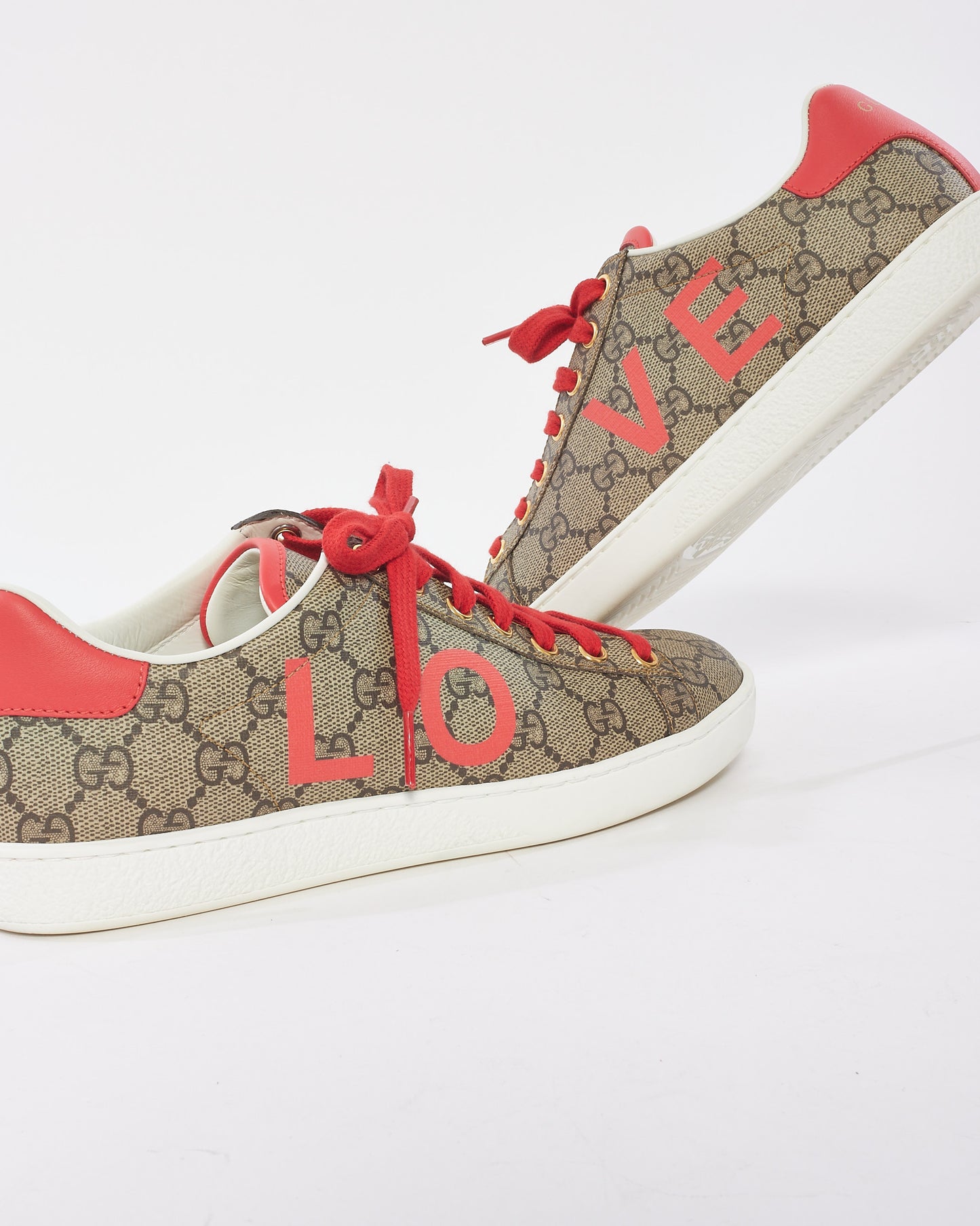 Gucci Beige Monogram GG Supreme Canvas Ace LOVE Sneakers - 37