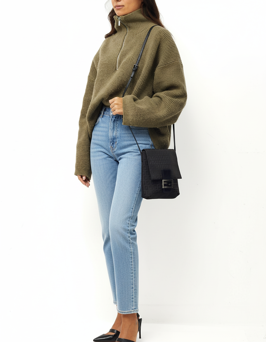 Fendi Dark Brown FF Zucchino Canvas SHW FF Flat Crossbody Bag