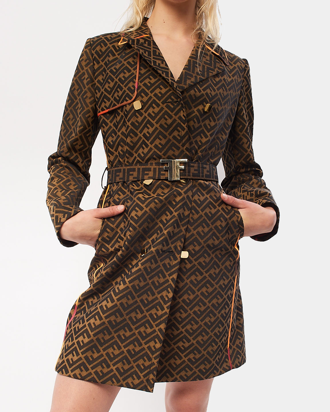 Fendi Trench-coat à bordures colorées Zucca marron - XS/IT40